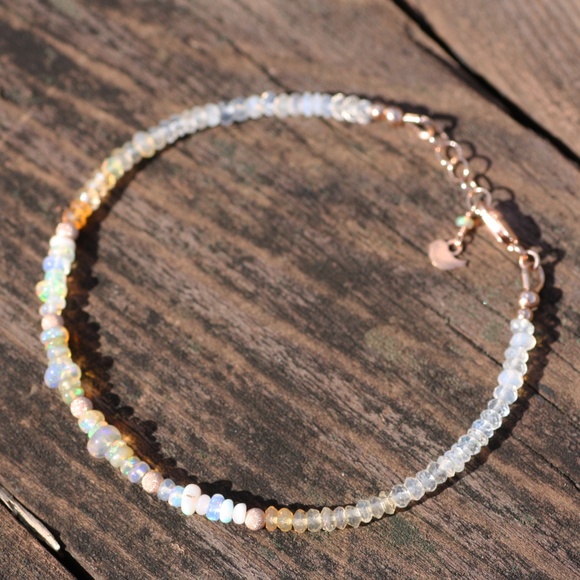 Handmade Natural Fire Opal Bracelet 14k Rose Gold Filled , 7.2" - 7.9" - Picture 8 of 12